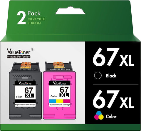 Valuetoner Ink Cartridges Replacement for HP 67XL 67 XL for Envy 6000 6055 6055e 6052 6058 6075 Envy Pro 6400 6455 6455e 6452 6458 DeskJet 1255 2732 2752 2755 2755e 4140 4152 4155 4155e Printer 2-Pack