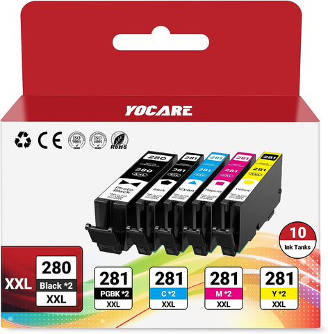 ?10 Pack? PGI-280XXL/CLI-281XXL Compatible Ink Cartridge Replacement for Canon Compatible with PIXMA TR7520 TR8520 TS6120 TS6220 TS8120 TS8220 TS9120 TS9520 TS6320 TS9521C Printer(2PGBK,2BK,2C,2M,2Y)…