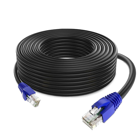 QNECS Cat6 Outdoor Ethernet Cable 550 Mhz Waterproof Ethernet Network Cable- High-Speed Direct Burial Ethernet Cord- RJ45 connectors UV Resistant LLDPE LAN Cable for Outdoors Home Office [200 Ft]