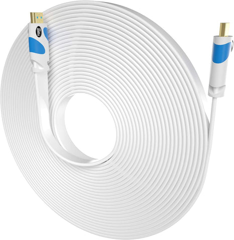 Postta Flat HDMI Cable 50 Feet 4K HDMI2.0 Cable Support 4K(2160P),3D,1080P,Ethernet,Audio Return(White-Pale Blue)