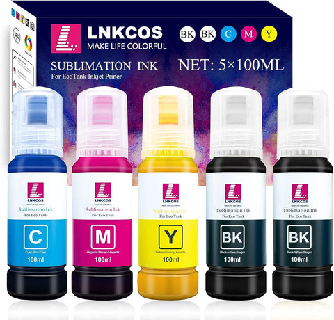 LNKCOS 500ML Inkjet Ink for Epson EcoTank Printers ET-2400 ET-2840 ET-2760 ET-2850 ET-3830 ET-3850 ET-4760 ET-4800 ET-4850 (Autofill/ICC-Free/Syringe-Free)