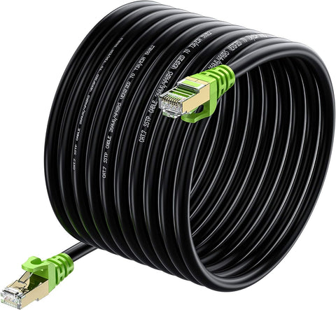 Outdoor Cat 7 Ethernet Cable 100ft, 26AWG Heavy-Duty Cat7 Networking Cord Patch Cable RJ45 Transmission Speed 10GbpsTransmission Bandwidth 600Mhz LAN Wire Cable SFTP Waterproof Direct Burial