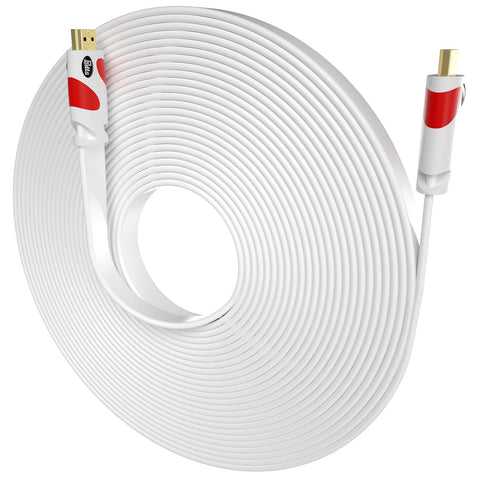 Postta Flat HDMI Cable 50 Feet Flat HDMI 2.0 Cord Support 4K, 3D, 2160p, 1080p, Ethernet and Audio Return-White-Red