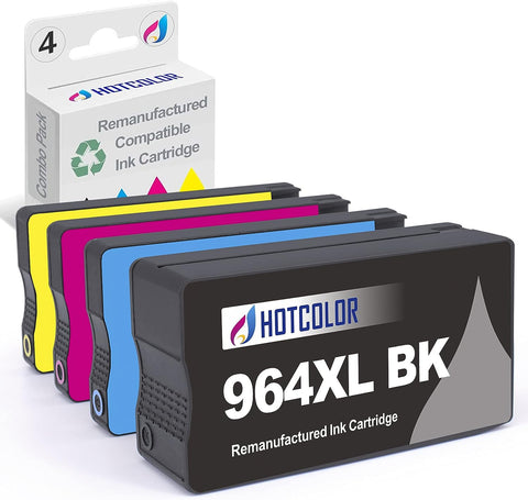 HOTCOLOR 964XL Ink Cartridge Replacement for Cartucho De Tinta HP 964xl 964 XL Ink Cartridges Combo Pack for HP OfficeJet Pro 9010 9012 9014 9015 9016 9020 9022 9025 9028 Printer (BK/C/M/Y, 4PK)