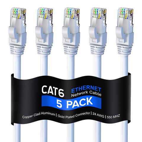 Maximm Cat 6 Ethernet Cable 50 Ft, (5-Pack) Cat6 Cable, LAN Cable, Internet Cable and Network Cable - UTP (White)