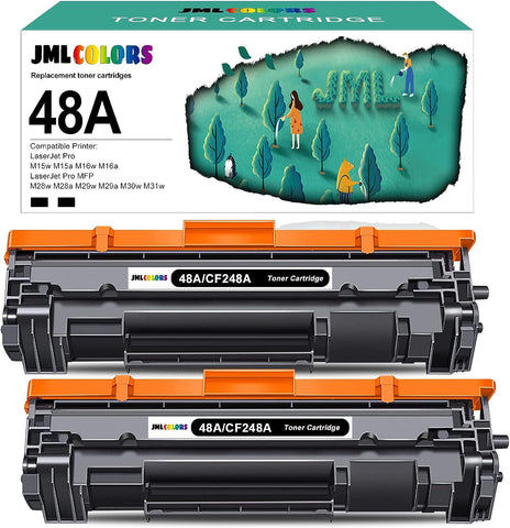 JMLCOLORS 48A Toner Compatible HP 48A CF248A Toner Cartridges Used for Laserjet Pro MFP M15w M29w M28w M15a M31w M29a M28a M30w M16w M16a M14 M17 Laser Printer (Latest chip, 2-Pack Black)