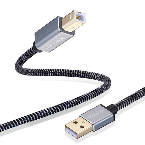 Nanxudyj Printer Cable 20ft, USB Printer Cable Braid USB 2.0 Type A Male to B Male Cable Scanner Cord High Speed Printer Cable 6M Compatible with HP,Canon,Dell,Epson,Lexmark,Xerox,Samsung and More