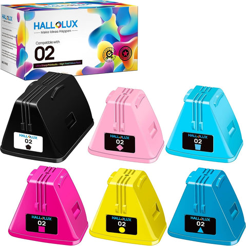 HALLOLUX Compatible Ink Cartridge Replacement for HP 02 Ink Cartridge to Compatible with Photosmart 8250 C6180 C6280 C7200 C7250 C7280 C8180 D7360 D7460 Printers (6-Pack)