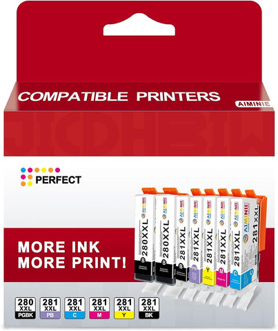 AIMINIE Compatible 280 281 XXL Ink Cartridge Replacement for Canon Ink 280 and 281 Cartridges for Canon Pixma TS9120 TS8120 TS8220 TS8320 TS9100 TS8100 TS8200 Printer (PGBK/BK C/M/Y/PB, Combo Pack)