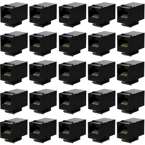 Rj45 Coupler Cat6 Keystone Jack Inline Coupler Female to Female Insert Coupler 25 Pack Black