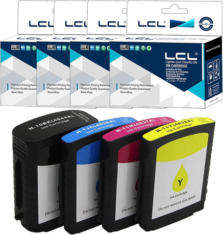 LCL Compatible Ink Cartridge Replacement for HP 10 11 C4844A C4836A C4837A C4838A 1000 1100 1100d 1100dtn 1200 1200d cp1700ps 2000cn 2200se 2000c 2200xi 2200 (4-Pack Black Cyan Magenta Yellow)