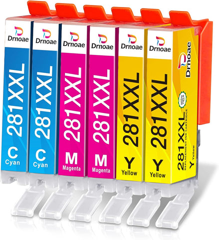 Drnoae 281 Ink Cartridges, Compatible Replacements for Canon 281 281XL 281XXL Ink for Canon Pixma TR8620 TR8520 TR7520 TS8220 TR8500 TS9120 TS6220 TS6120 TS6320 TR7500 TS8300 Ink, 2Y/2M/2C