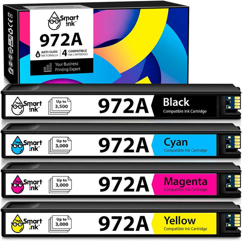 Smart Ink Compatible Ink Cartridge Replacement for HP 972A 972 (4 Pack Combo) to use with PageWide Pro 477dw 577dw 452dw 477dn 452dn 577z 552dw 377dw P55250dw Printers (Black & Cyan Magenta Yellow)