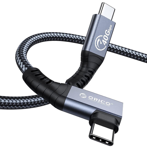 ORICO Cable Compatible with Thunderbolt 4 Right Angle 0.98FT, 40Gbps USB C to USB C Cable with 100W Charging/Display 8K@ 60Hz for MacBooks, iPad Pro, Thunderbolt 4/3 Hub and USB-C Device