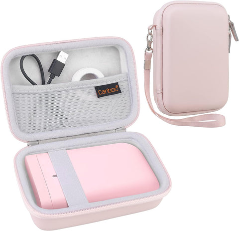 Canboc Hard Carrying Case for NIIMBOT D11 Portable Bluetooth Handheld Label Printer, Mesh Bag fits NiiMbot D11 Label Tape and USB Cable or Other Accessory, Pink