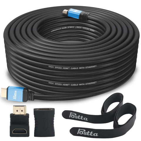 Postta HDMI Cable 40 Feet HDMI 2.0V Cable with 2 Piece Cable Ties+2 Piece HDMI Adapters Support 4K 2160P,1080P,3D,Audio Return and Ethernet-Blue