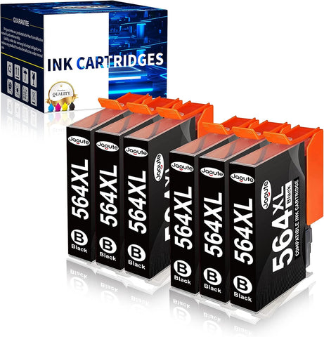 Jagute 564XL Black Ink Cartridges Replacement for HP 564 XL 564 Use with DeskJet 3520 3522 Officejet 4620 5520 6510 7520 7525 c309a c309g b209a 7520 7525 5510 5520 C5580 Printers (6 Black)