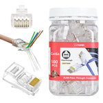 EZYUMM 100 Pieces Cat6a Rj45 Connector Pass Through, Premium Gold Plated Rj45 Cat6a Cat 6 Pass Through Connectors Ends, Cat 6a Rj45 Connectors (Un-Shielded)