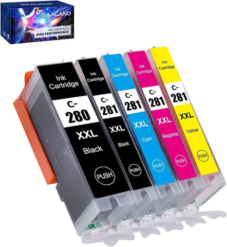 BAALAND Compatible Ink cartridges Replacement for Canon PGI-280XXL CLI-281XXL PGI280 XXL CLI281XXL Used in Canon PIXMA TS9120 TR7520 TR8520 TS6120 TS6220 TS8120 TS8220 TS9520 TS9521C (5 Pack)