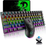 Mechanical Gaming Keyboard and Mouse Combo with 20 Rainbow Backlight 84 Key Anti-ghosting Ergonomic Waterproof Type-C Wired 2400 DPI Honeycomb Mice for PC Mac Gamer Computer Typist(Black/Blue Switch)