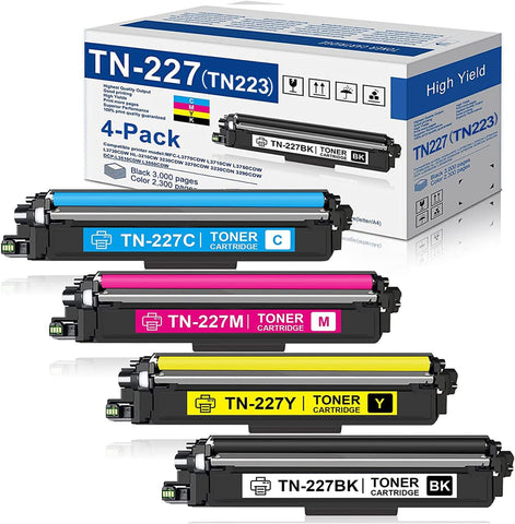 YOISNER TN227 High Yield Toner Cartridge 4 Pack: TN-227 TN 227 TN-223 TN223 Toner Replacement for HL-L3270CDW L3290CDW L3210CW L3230CDN L3230CDW MFC-L3750CDW L3770CDW L3710CW Printer (TN227BK/C/M/Y)