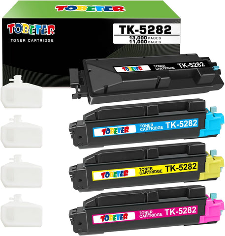 ToBeter Compatible Toner Cartridge Replacement for Kyocera TK5282 TK-5282 5282K 5282C 5282M 5282Y 1T02TW0US0 1T02TWCUS0 1T02TWBUS0 1T02TWAUS0 for ECOSYS M6235cidn M6635cidn P6235cdn Printer (4-Pack)