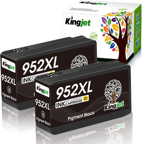 Kingjet 952 952XL Black Replacements for HP 952 XL 952XL Work with Officejet Pro 7740 8210 8216 8702 8710 8715 8720 8725 8730 8740 7720 8702 8716 Printers, 2 Pack for HP 952XL Black