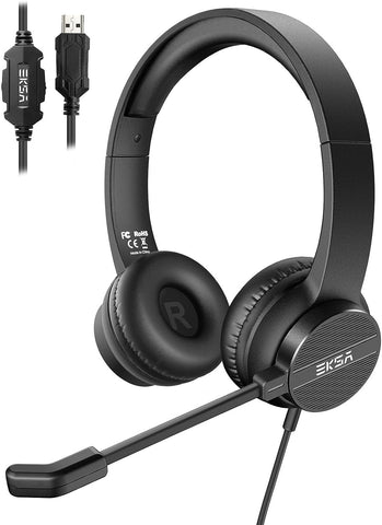 Headset with Microphone for PC Laptop, USB Wired Computer Headset with Volume & Mic Mute Controls, Lightweight All-Day Comfort Environmental Noise Canceling Headphones for Office Call Center Skype