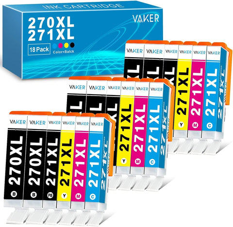 VAKER Compatible Ink Cartridge Replacement for Canon 270 271 XL PGI-270XL CLI-271XL to PIXMA TS9020 MG7720 MG6820 MG6821 TS5020 TS6020 MG5720 MG5722 TS8020 MG5721 MG6822 TS5020 Printer (18 Packs)