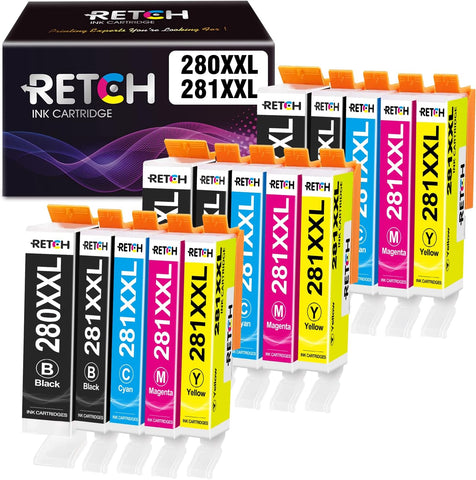 RETCH Compatible Ink Cartridges Replacement for Canon 280 and 281 PGI-280XXL CLI-281XXL for Pixma-TR7500 TR7520 TR8500 TS6120 TS6200 TS702 TS8100 TS8200 TS9520 Printer (15 Pack)