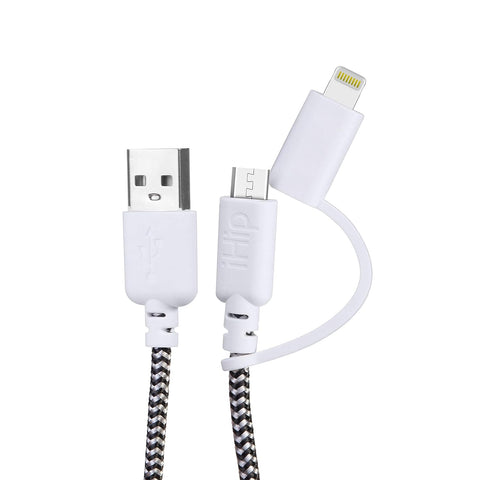 iHip 10ft 2-in-1 iPhone and Android Charging Cable, MFi Certified Type C and Micro USB to USB Charge Data Cord, Compatible iPhone 12, 11, X, 8, 8 Plus,7, Samsung, Nexus, LG, HTC- Black & White