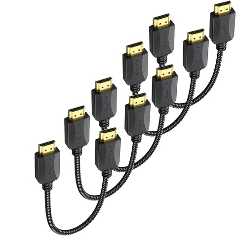 Short HDMI Cables 1 Ft, 5-Pack Thin 4K HDMI Cables Braided- High Speed HDMI 2.0 Cable Male to Male Flexible with Ethernet, 4K@60hz HDR 3D ARC & CL3 Rated