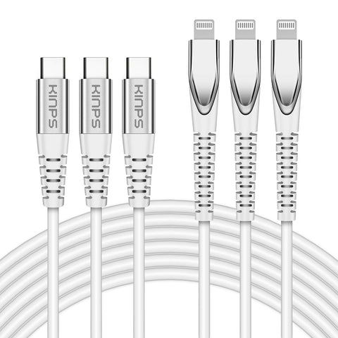 KINPS MFI Certified (3-Pack) USB C to Lightning Fast Charging Cable Compatible with iPhone 11/11Pro/11 Pro Max/X/XS/XR, Supports Power Delivery(for Use with Type C Chargers), 10FT/3M, (White)