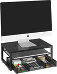 Simple Trending-Metal Monitor Stand Riser and Computer Desk Organizer with Drawer for Laptop, Computer, iMac, Black