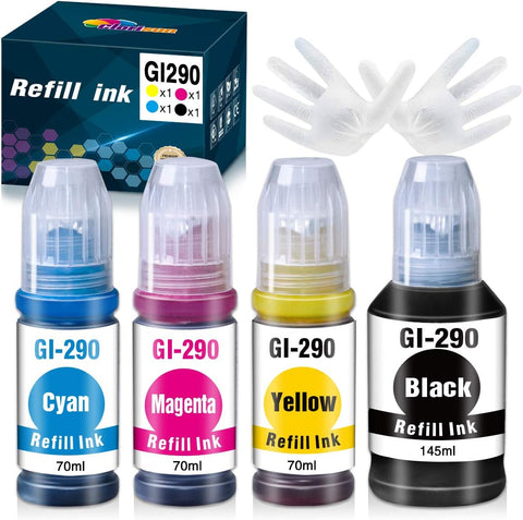 Clorisun 290 Compatible for Canon 290 GI-290 Refill Ink Bottle PIXMA G3200 PIXMA G4210 PIXMA G3202 PIXMA G4200 PIXMA G3000 G1200 G2200 G3100 G2100 G2000 Printer (4-Pack Black Cyan Magenta Yellow)