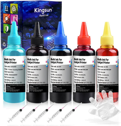 KSUMEI Refill Ink Kit Inkjet Cartridge Printhead Cleaning Solution for Canon 250 251 270 271 225 226 1200 2200 PG245 CL246 PG210 with Syringes Each 100ML (PBK,BK,C,M,Y,K)