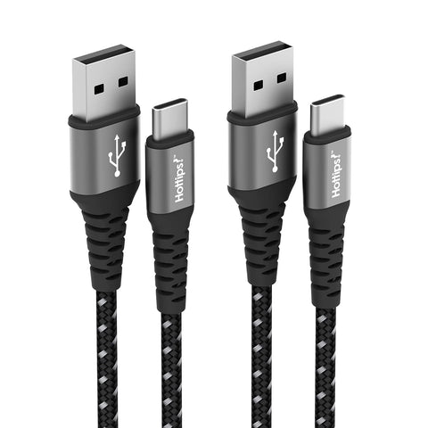 Hottips! USB C Cable 4ft 2-Pack Black Durable Braided Aramid Fiber 3A Fast Charge Type C Charger Cord, Compatible with Android, Samsung Galaxy, Note, Pixel, LG, Switch, PS5 Controller