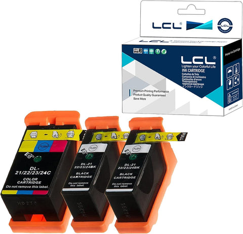 LCL Compatible Ink Cartridge Replacement for DELL 21 Y498D Y499D 330-5275 330-5274 V313 V313W V515W P513W P713W V715W (2Black Tri-Color 3-Pack)