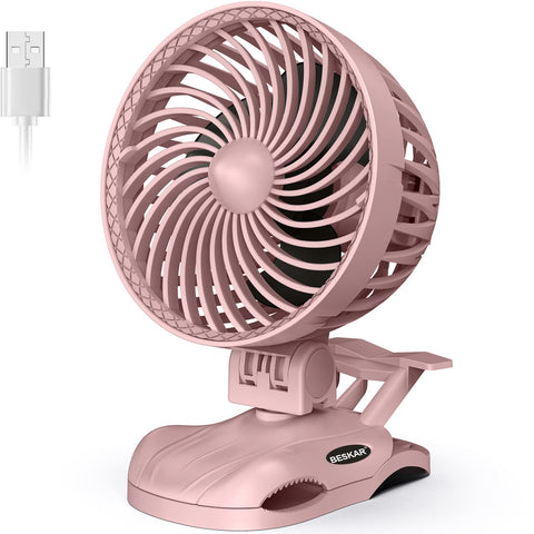 BESKAR Small Clip on Fan - Personal USB Fan CVT Speeds and Strong Clamp, Adjustable Tilt, Quiet Operation, 6 Inch Desk Fan for Office Bed Treadmill Stroller - USB Cord Plug in Powered