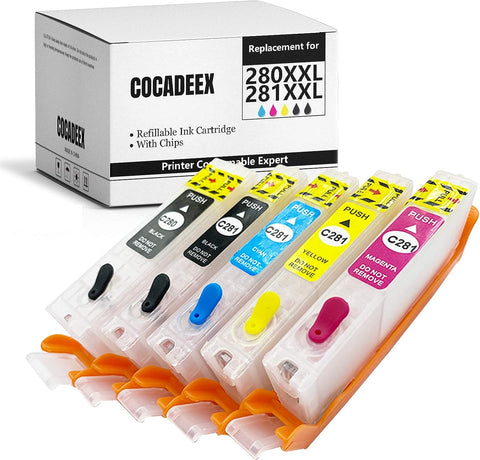 COCADEEX PGI-280XXL CLI-281XXL Empty Refillable Ink Cartridge Compatible with Pixma TR8620 TR8622 TR8600 TR7620 TS6100 TS6200 TS6220 TS6320 TS702 TR7500 TR7520 TR8500 TR8520 TS9520 TS9521C Printer