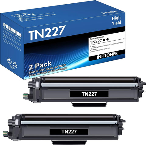 TN223BK TN227BK High Yield Toner Cartridge 2 Pack Compatible for Brother TN227 TN-227BK TN-223BK Replacement for MFC-L3750CDW MFC-L3770CDW HL-L3290CDW HL-L3210CW HL-L3230CDW MFC-L3710CW Printer Black