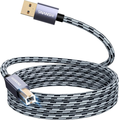 SNANSHI Printer Cable 20 Feet USB Printer Cable USB 2.0 Type A Male to B Male Scanner Cord High Speed Printer USB Cable Compatible with HP, Canon, Dell, Epson, Lexmark, Xerox Printer and More