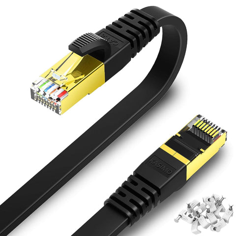 KASIMO Cat 8 Flat Ethernet Cable 40 ft, Cat8 High Speed Flat Internet Network LAN Cable 40Gbps 2000MHz SSTP Network Patch Cord with Gold Plated RJ45 Connector (40ft)