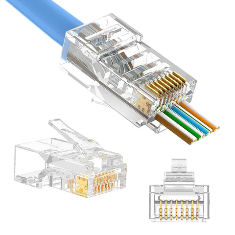 VCELINK RJ45 Cat5e Cat5 Pass Through Connectors, Cat5e RJ45 Ends, RJ45 Modular Plugs for Solid or Stranded UTP Network Cable 100-Pack