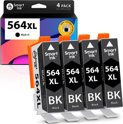 Smart Ink Compatible Ink Cartridge Replacement for HP 564XL 564 XL (4 Black Combo Pack) for Photosmart 6525 6520 7520 5520 7510 5510 7525 6515 6510 B210 C410 5514 B209 B209a C309 C309 OfficeJet 4620