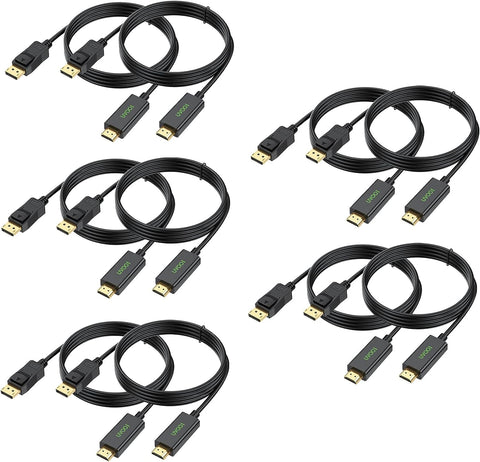 UVOOI DisplayPort DP to HDMI Cable 6 feet 10-Pack, DisplayPort to HDMI Display Monitor Adapter Cord Male to Male Gold-Plated Cord Compatible with Lenovo, HP, ASUS, Dell and Other Brand - Black