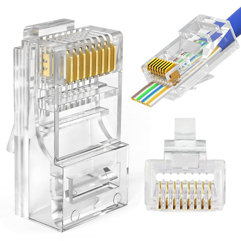 AOWIZ RJ45 Connector Cat5 Cat5e Pass Through RJ45 Ends Ethernet Modular Plug 100-Pack