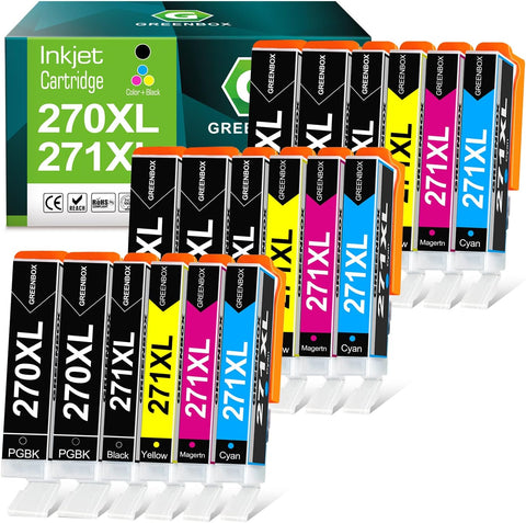 GREENBOX Compatible 270XL 271XL High-Yield Ink Cartridge Replacement for Canon PGI-270 XL CLI-271XL for PIXMA MG6821 TS9020 Printer (6 Large Black,3 Small Black,3 Cyan,3 Magenta,3 Yellow, 18 Pack)