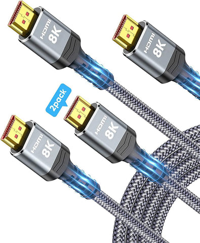 Highwings 48Gbps 8K HDMI Cable 3.3FT/1M 2-Pack, High Speed HDMI Braided Nylon 2.1 Cord-4K120 144Hz 8K60Hz RTX 3090 eARC HDR10 4:4:4 HDCP 2.2&2.3 QMS VRR Dolby Compatible for PS5, PS4, UHD TV and PC