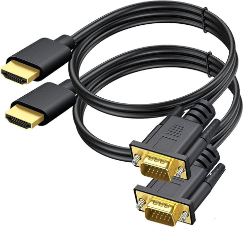 UV-CABLE 2-Pack HDMI to VGA Cable 6 FT, Gold-Plated Computer HDMI to VGA Monitor Cable Adapter 6ft Cord for Computer, Desktop, Laptop, PC, Monitor, Projector, HDTV, and More (NOT Bidirectional)-1.8M